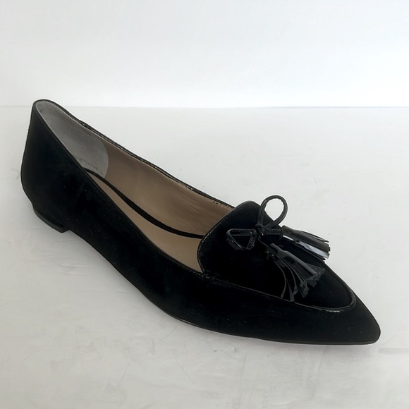 Ann Taylor Women's Tassel Penny Loafer Flat Suede Slip On Black Shoes Size 8.5M - Picture 2 of 7
